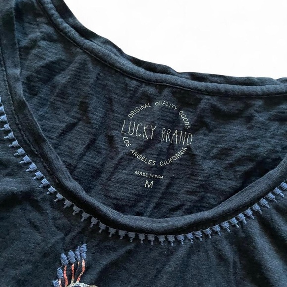 Lucky Brand Navy Embroidered Peacock Rare Tank Top - Picture 2 of 3